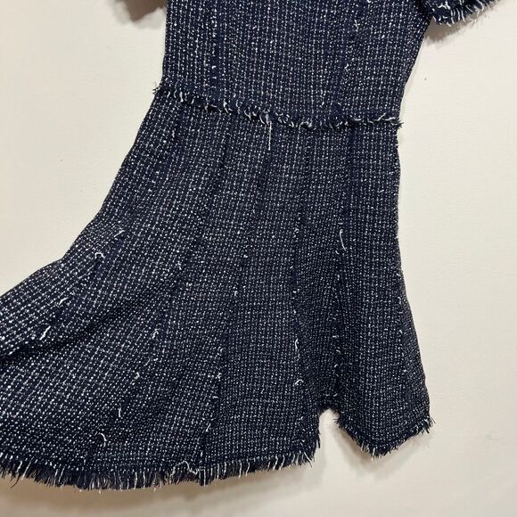 Eliza J Navy Blue White Tweed Fringe Dress Fit and Flare 2 Women - Picture 3 of 9